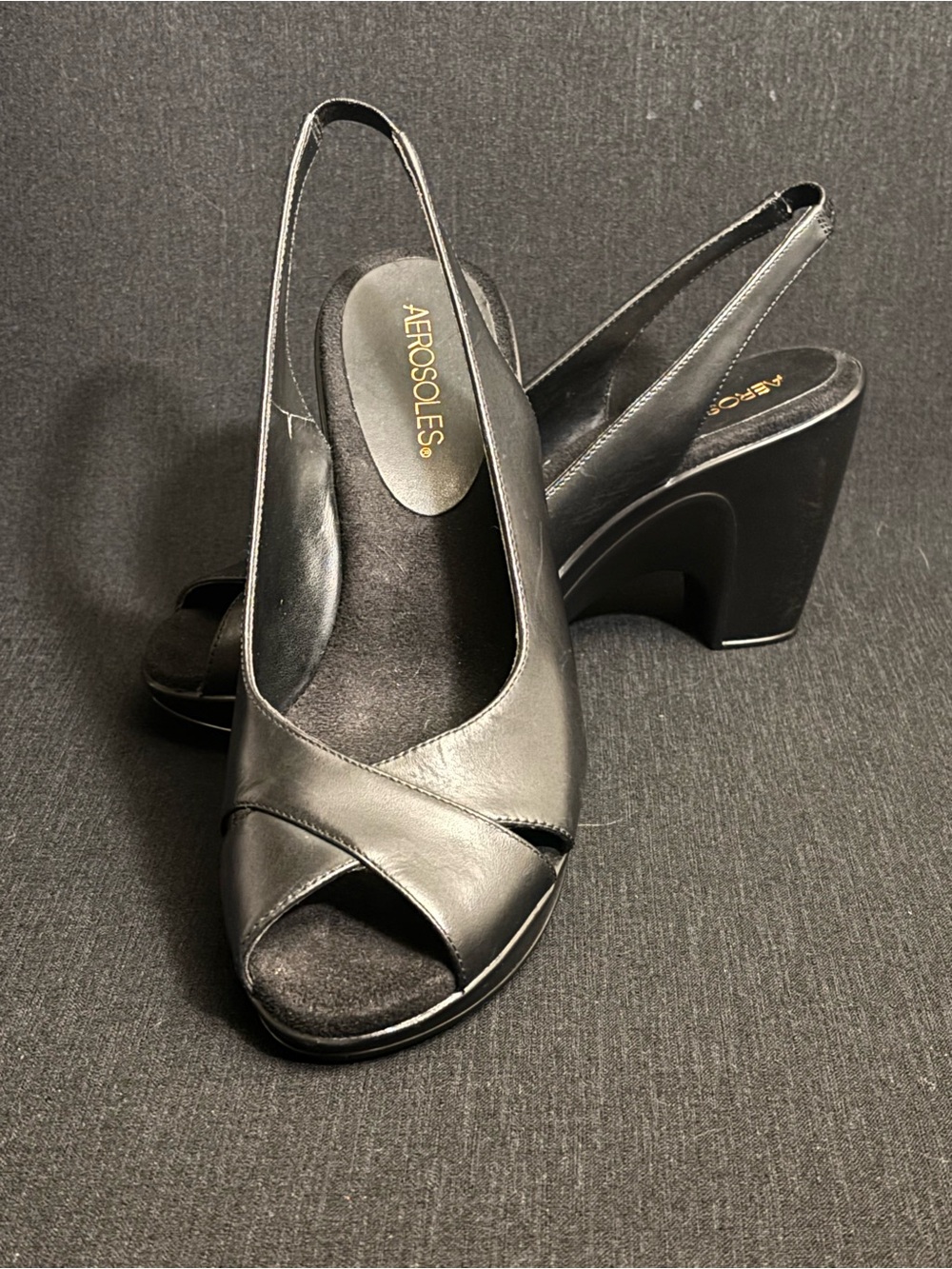 Aerosoles Black Leather Slingback Peep Toe Platform Comfort Heels Women’s 8.5 - Picture 8 of 10